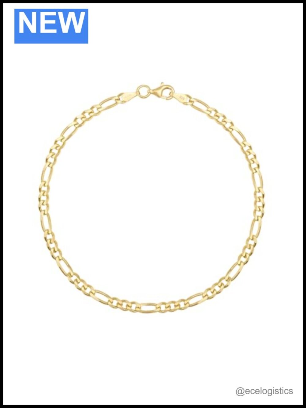 24K Gold Plated 925 Sterling Silver Figaro Link Bracelet